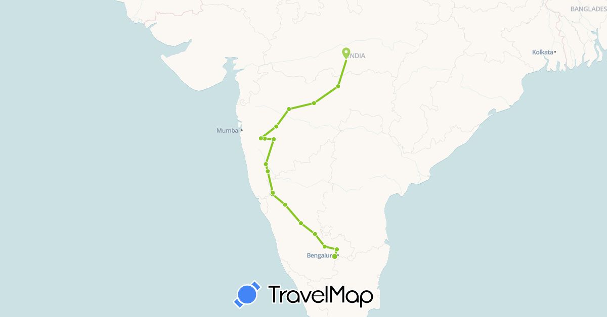 TravelMap itinerary: driving, electric vehicle in India (Asia)